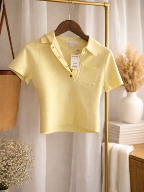 Lemon Short Sleeve Polo Crop Top
